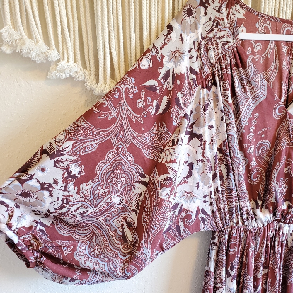 FREE PEOPLE Red Floral Patterned V Neck Mini Dress - Picture 5 of 8